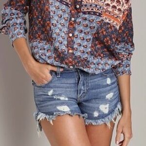 Free People Cut Off Dolphin Hem Denim Shorts
